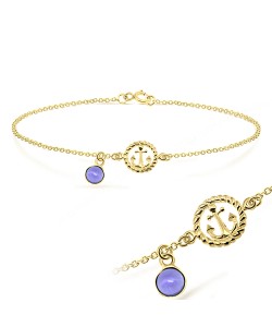 Round Anchor with Purple Semi-Precious Anklet ANK-198-GP